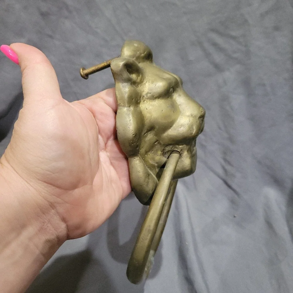 Vintage Heavy Solid Brass LION'S HEAD DOOR KNOCKER Antique Patina hardware